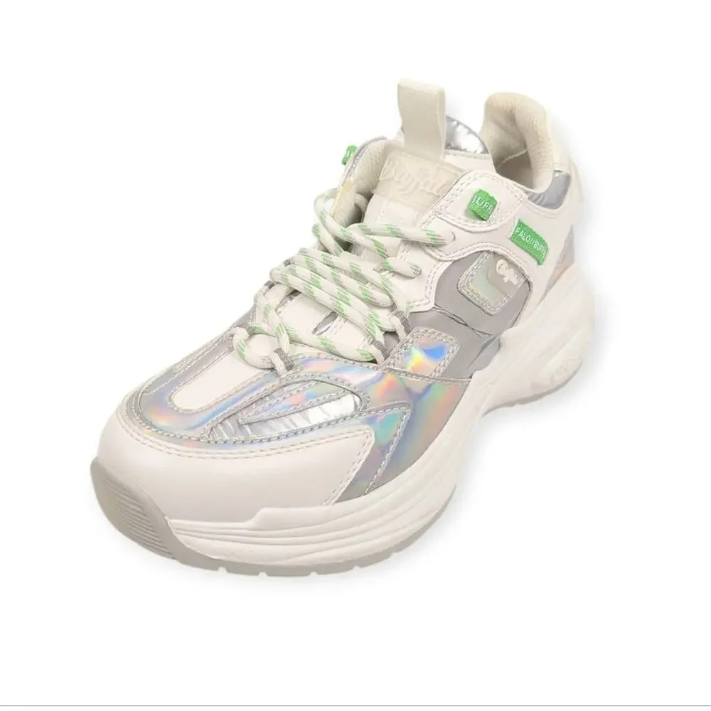 Buffalo B.NCE S2 White Silver Iridescent Lace Up Sneakers Size 7.5